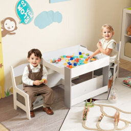 Gainoom Kids Grey Table & Chairs Set 4 In 1 Toddler Activity Table Playroom - thumbnail 4