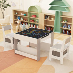 Gainoom Kids Grey Table & Chairs Set 4 In 1 Toddler Activity Table Playroom - thumbnail 5