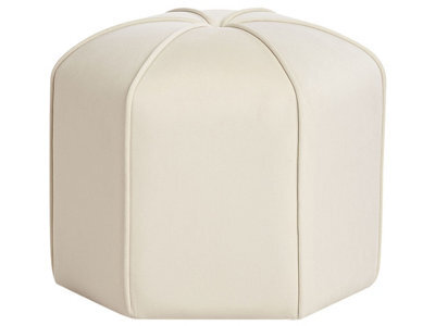 Wyld And Coco Velvet Round Pouffe 45Cm Light Beige - Modern Footstool, Rubberwood Base - image 1