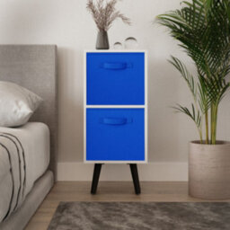 Urbn-Living Urbnliving 54Cm Height 2 Tier White Wooden Storage Bookcase Scandinavian Style Black Legs With Dark Blue Inserts - thumbnail 3