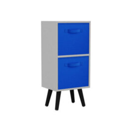 Urbn-Living Urbnliving 54Cm Height 2 Tier White Wooden Storage Bookcase Scandinavian Style Black Legs With Dark Blue Inserts