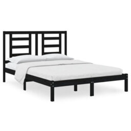 Berkfield Bed Frame Black Solid Wood Pine 140X190 Cm - thumbnail 2