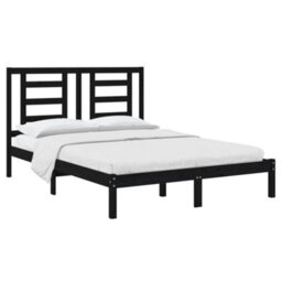 Berkfield Bed Frame Black Solid Wood Pine 140X190 Cm - thumbnail 3