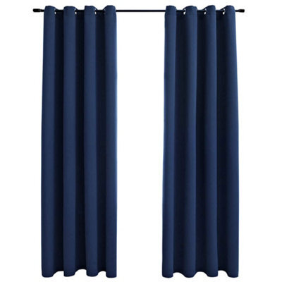 Berkfield Elegant Blackout Curtains With Metal Rings 2 Pcs Blue 140X175 Cm