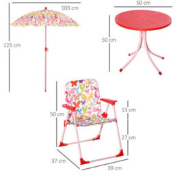 Outsunny Kids Folding Picnic Table Chair Set Butterfly Pattern Outdoor Parasol - thumbnail 3
