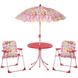 Outsunny Kids Folding Picnic Table Chair Set Butterfly Pattern Outdoor Parasol - thumbnail 2