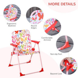 Outsunny Kids Folding Picnic Table Chair Set Butterfly Pattern Outdoor Parasol - thumbnail 7