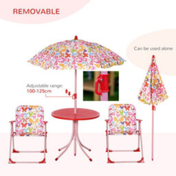 Outsunny Kids Folding Picnic Table Chair Set Butterfly Pattern Outdoor Parasol - thumbnail 6