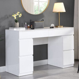 Furniture In Fashion Jenson High Gloss Dressing Table With 6 Drawers In White - thumbnail 1