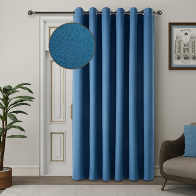 Ameha 100% Blackout Thermal Insulated Curtain 260Gsm Linen Texture Fabric-Blue,66X84'' Door Curtain For Bedroom Livingroom Home Decor Uk - image 1