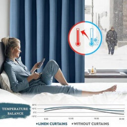 Ameha 100% Blackout Thermal Insulated Curtain 260Gsm Linen Texture Fabric-Blue,66X84'' Door Curtain For Bedroom Livingroom Home Decor Uk - thumbnail 6