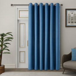 Ameha 100% Blackout Thermal Insulated Curtain 260Gsm Linen Texture Fabric-Blue,66X84'' Door Curtain For Bedroom Livingroom Home Decor Uk - thumbnail 2