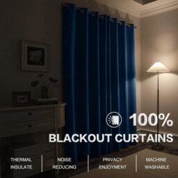 Ameha 100% Blackout Thermal Insulated Curtain 260Gsm Linen Texture Fabric-Blue,66X84'' Door Curtain For Bedroom Livingroom Home Decor Uk - thumbnail 3