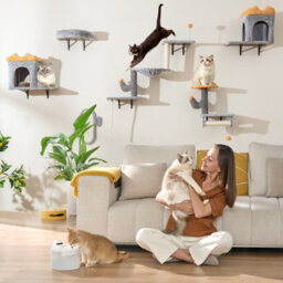 Costway Wall-Mounted Cat Tower Set Cat Climber Tree Activity Center For Living Room - thumbnail 8