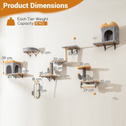 Costway Wall-Mounted Cat Tower Set Cat Climber Tree Activity Center For Living Room - thumbnail 2
