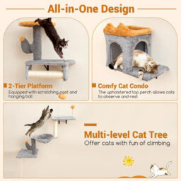 Costway Wall-Mounted Cat Tower Set Cat Climber Tree Activity Center For Living Room - thumbnail 4