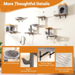 Costway Wall-Mounted Cat Tower Set Cat Climber Tree Activity Center For Living Room - thumbnail 7