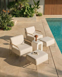 Beliani Set Of 2 Garden Chairs Nimis With Ottoman Light Beige - thumbnail 2
