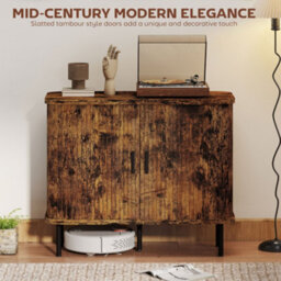 Wyld Haus Lasa Rustic Brown Mid-Century Sideboard With Slatted Tambour Sliding Doors And Black Steel Legs - thumbnail 5