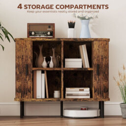 Wyld Haus Lasa Rustic Brown Mid-Century Sideboard With Slatted Tambour Sliding Doors And Black Steel Legs - thumbnail 7