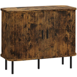 Wyld Haus Lasa Rustic Brown Mid-Century Sideboard With Slatted Tambour Sliding Doors And Black Steel Legs - thumbnail 3
