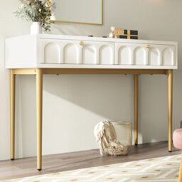 Matteo Stylish Cream White 2-Drawer Chest Of Drawers, Dressing Table With Arched Fronts - H76.5Xw100Xd45Cm - thumbnail 6