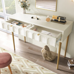 Matteo Stylish Cream White 2-Drawer Chest Of Drawers, Dressing Table With Arched Fronts - H76.5Xw100Xd45Cm - thumbnail 5