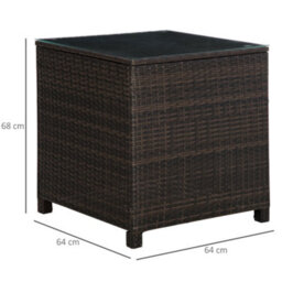Outsunny Side Table Furniture Tempered Glass Garden Patio Wicker Brown - thumbnail 3