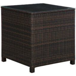 Outsunny Side Table Furniture Tempered Glass Garden Patio Wicker Brown - thumbnail 2