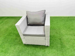 Fimous Patio Garden Furniture Sets With Black Glass Top Dining Table Armchair 3 Seater Sofa 2 Side Tables 4 Stools Light Grey - thumbnail 5