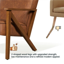 Yaheetech Light Brown Faux Leather Armchair Lounge Chair With Z-Shaped Wood Legs - thumbnail 8