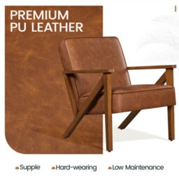 Yaheetech Light Brown Faux Leather Armchair Lounge Chair With Z-Shaped Wood Legs - thumbnail 6