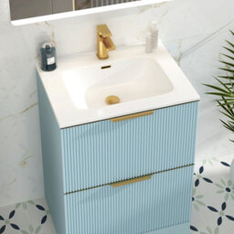 Royal Bathrooms Evora 700mm Powder Blue Fluted Floor Standing Bathroom Vanity Unit 2 Drawer With Ceramic Basin Sink & Brass Handle - thumbnail 5
