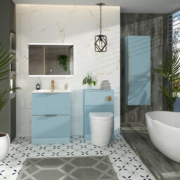 Royal Bathrooms Evora 700mm Powder Blue Fluted Floor Standing Bathroom Vanity Unit 2 Drawer With Ceramic Basin Sink & Brass Handle - thumbnail 3