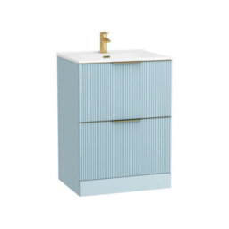 Royal Bathrooms Evora 700mm Powder Blue Fluted Floor Standing Bathroom Vanity Unit 2 Drawer With Ceramic Basin Sink & Brass Handle - thumbnail 6