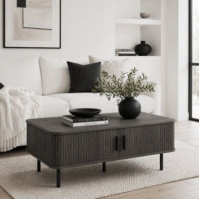Wyld Haus Yocoma Grey Wood-Effect Rectangular Coffee Table With Tambour Sliding Doors, 1000X550X400mm - image 1