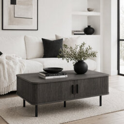 Wyld Haus Yocoma Grey Wood-Effect Rectangular Coffee Table With Tambour Sliding Doors, 1000X550X400mm - thumbnail 1