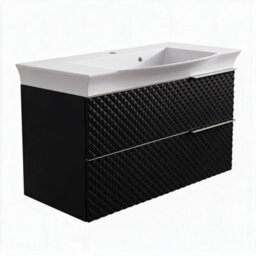 Bathroom City Elvia 950mm Black Vanity Unit With Basin - Large Diamond Front Sink Cabinet, 2 Soft-Close Drawers - Chrome Handle - thumbnail 5
