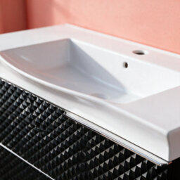 Bathroom City Elvia 950mm Black Vanity Unit With Basin - Large Diamond Front Sink Cabinet, 2 Soft-Close Drawers - Chrome Handle - thumbnail 4