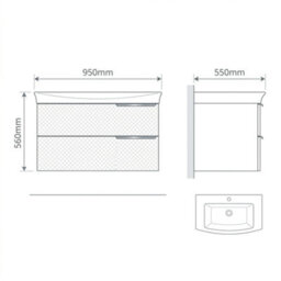 Bathroom City Elvia 950mm Black Vanity Unit With Basin - Large Diamond Front Sink Cabinet, 2 Soft-Close Drawers - Chrome Handle - thumbnail 6