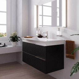 Bathroom City Elvia 950mm Black Vanity Unit With Basin - Large Diamond Front Sink Cabinet, 2 Soft-Close Drawers - Chrome Handle - thumbnail 1