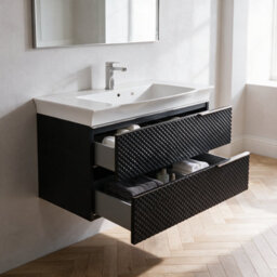 Bathroom City Elvia 950mm Black Vanity Unit With Basin - Large Diamond Front Sink Cabinet, 2 Soft-Close Drawers - Chrome Handle - thumbnail 3