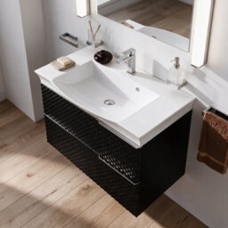 Bathroom City Elvia 950mm Black Vanity Unit With Basin - Large Diamond Front Sink Cabinet, 2 Soft-Close Drawers - Chrome Handle - thumbnail 2