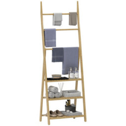 Homcom 3-Tier Folding Bamboo Bathroom Storage Shelving Unit With Towel Bars - thumbnail 2