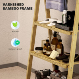 Homcom 3-Tier Folding Bamboo Bathroom Storage Shelving Unit With Towel Bars - thumbnail 5
