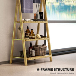 Homcom 3-Tier Folding Bamboo Bathroom Storage Shelving Unit With Towel Bars - thumbnail 6