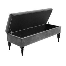 90Cm Safar Plain Ottoman Storage Bench -Upholstered Shoes Bench With Black Turned Wooden Legs - Dark Grey Naple Ottoman Bench - thumbnail 2