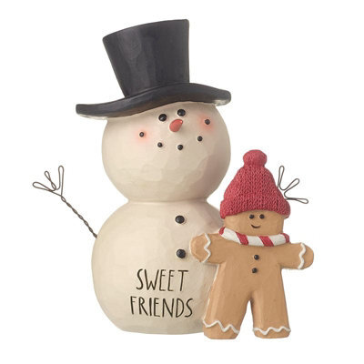 Heaven Sends Sweet Friends Snowman And Gingerbread Christmas Decoration, Poly Clay Resin, 6.5 X 10.5 Cm