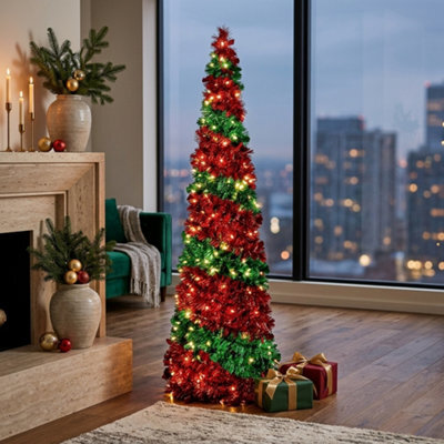 Collapsible Christmas Tinsel Tree Gold Green 50 Led Lights - image 1