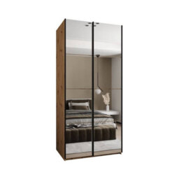 Arte Trosa Ii Oak Artisan Mirrored Sliding Door Wardrobe W1000mm H2450mm D640mm With Black Steel Handles